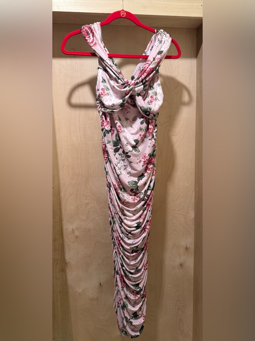 Club L London Floral Ruched Pink Maxi Dress Size 4